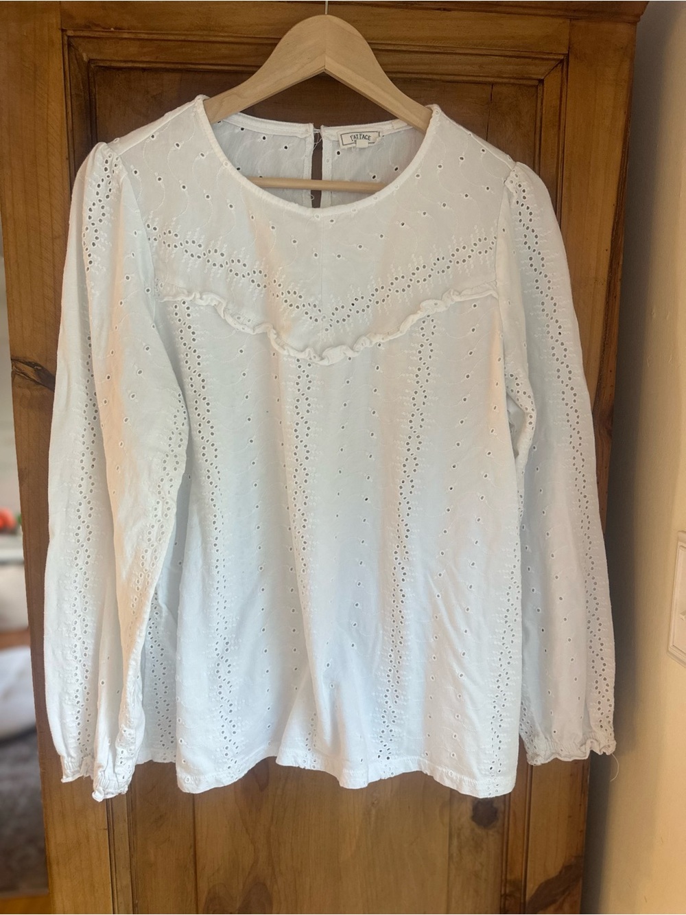 Fat Face Eyelet Ruffle Long-Sleeve Top - White
